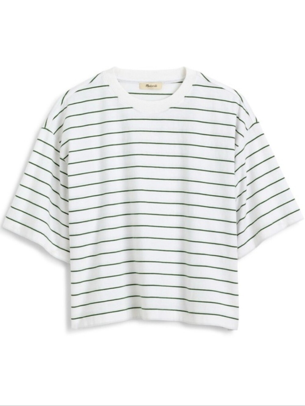 NWT Madewell The Boxy Crop Tee Cotton Green White Stripe Sz. S Oversized - Picture 1 of 6